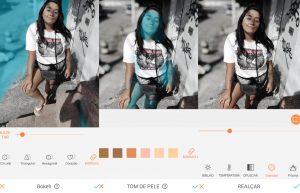 menina morena sendo editada em um aplicativo de cores. 