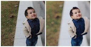 antes e depois da foto de uma criança sendo que uma das fotos o fundo está desfocado