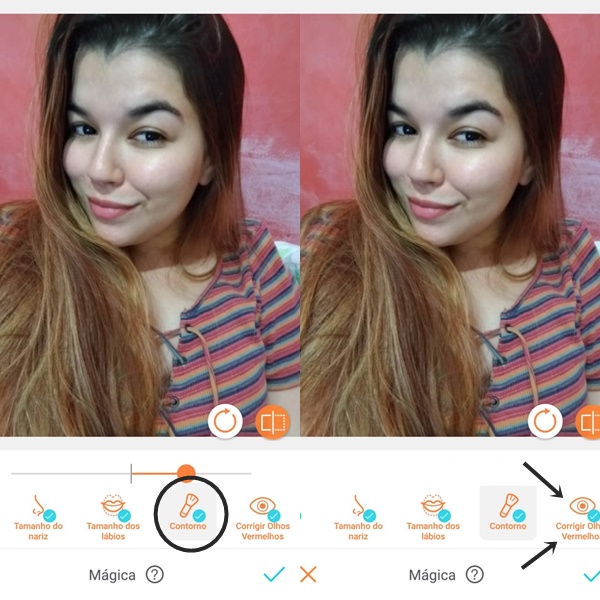tutorial da foto de uma mulher loira ensinando como editar e acrescentar maquiagem