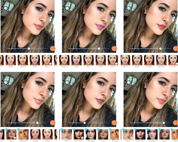 Un collage con seis fotos de una chica morena con el pelo recogido, con seis tipos de maquillaje diferentes.