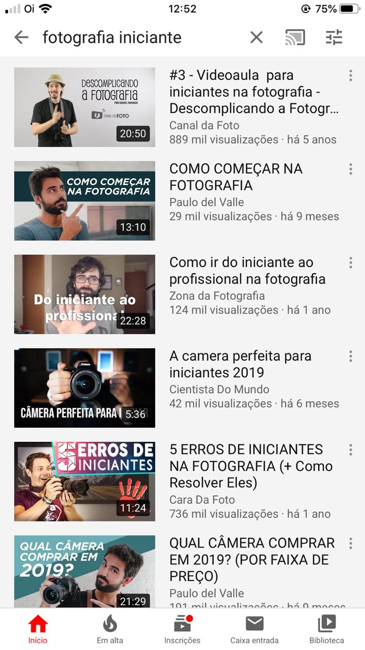 print do youtube com vídeos sobre fotografia