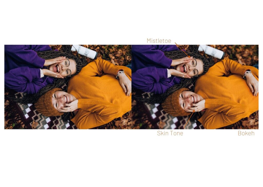 overhead photo of two laughing women