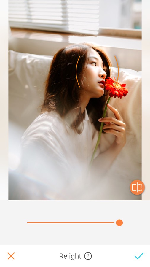 edición de foto de mujer con flores con diferentes filtros de AirBrush