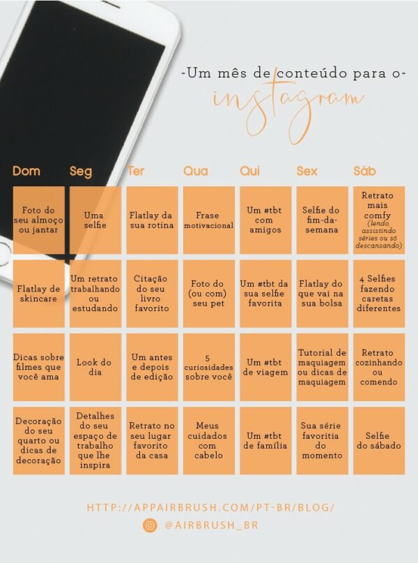 Calendário de conteúdo para instagram