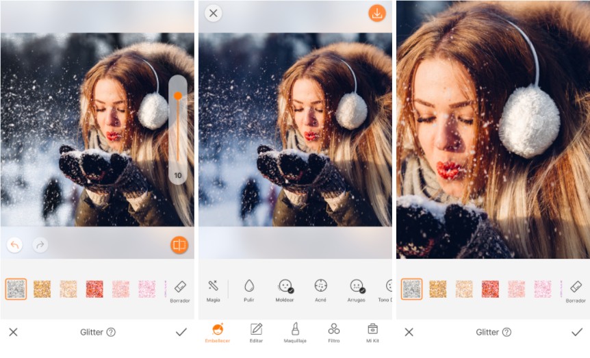 edición de foto con nieve usando glitter