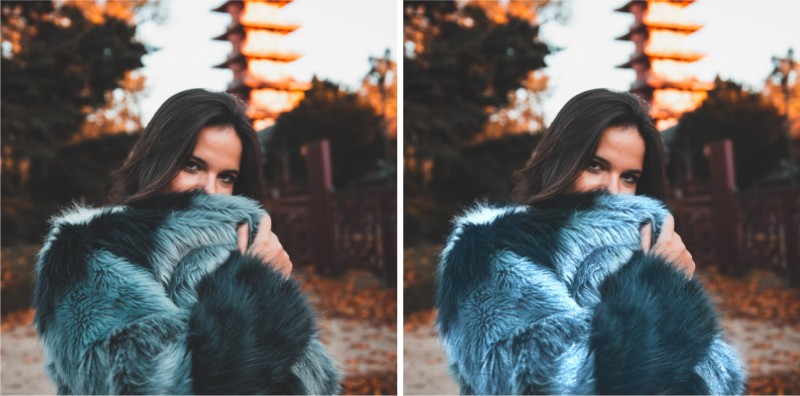 edición de foto de mujer con abrigo usando la herramienta Glitter