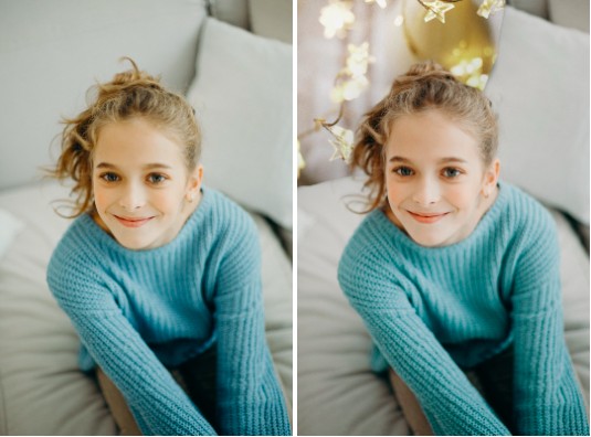 niña feliz con blusa de manga larga verde