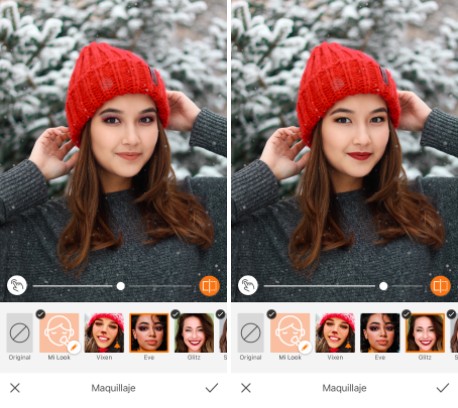 mujer con gorrito rojo de navidad y maquillaje de labios rojos