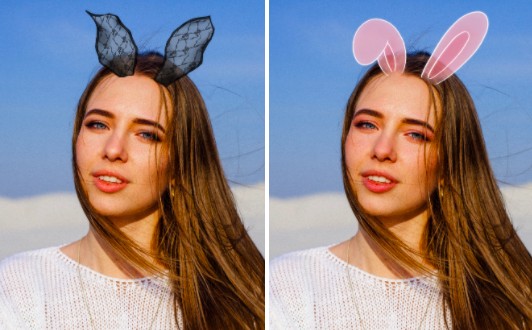 mujer joven con maquillaje de conejito y orejas rosas