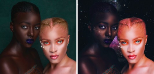 dos mujeres maquilladas de manera exótica
