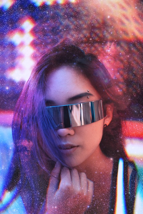 Picture of a woman with intergalactic glasses after edition