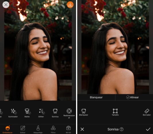 antes y después de mujer sonriendo