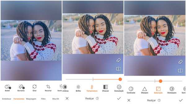 Foto de duas mulheres negras se abraçando sendo editada no app AirBrush