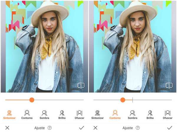 Foto de uma garota usando chapéu de cowboy e jaqueta jeans sendo editada no app AirBrush