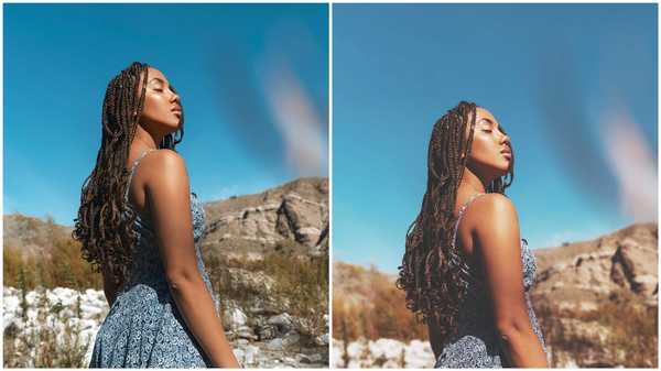 Antes e depois da foto editada no app AirBrush