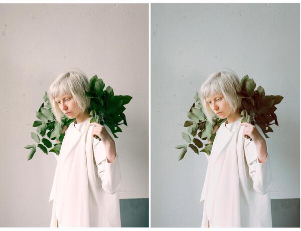 Mulher branca com plantas no ombro