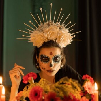 woman dressed up in Day of the Dead costume
