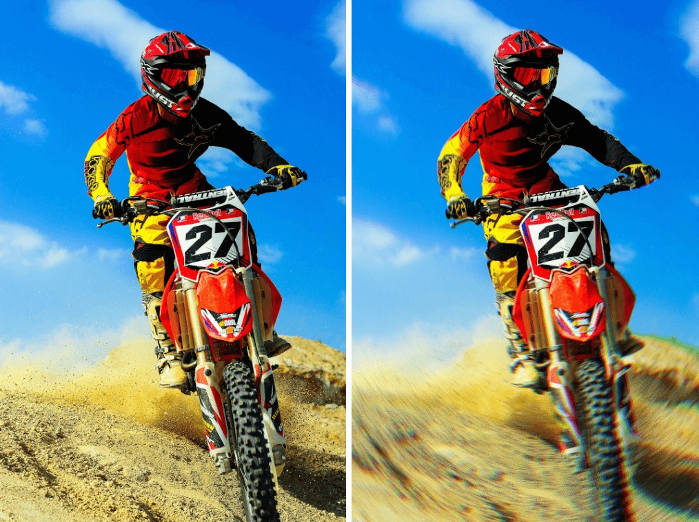 off-road biker racing at high speed on a dirt track