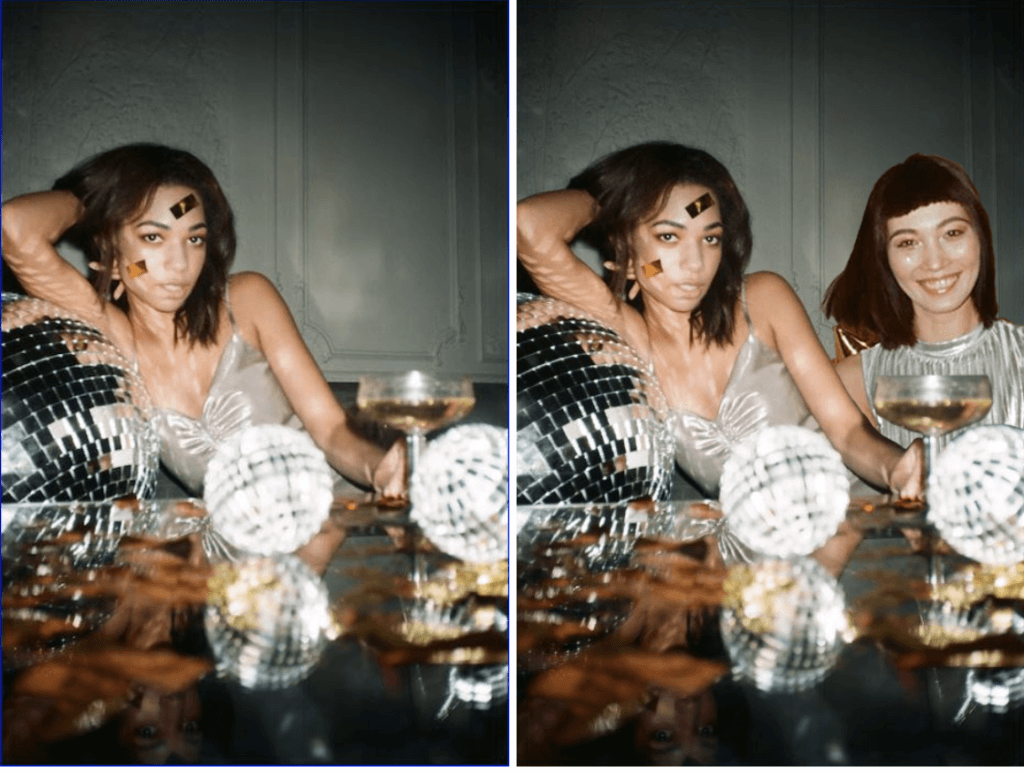 women sitting at a table with disco balls in front of them