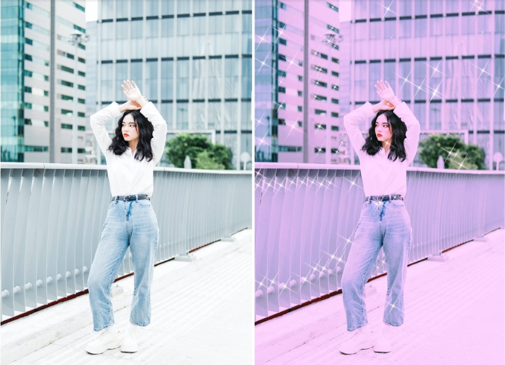 woman standing in front of a building in the middle of the city