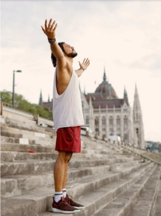 man standing on steps