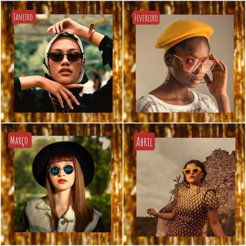 Uma colagem com 4 imagens editadas pelo AirBrush de mulheres usando óculos de sol.