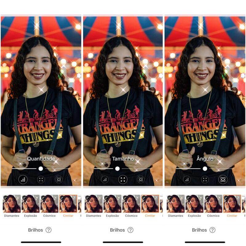 Foto de uma menina no circo sendo editada pelo aplicativo AirBrush