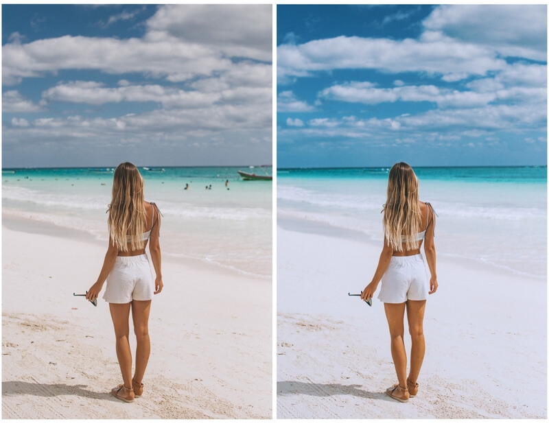 Antes e depois de uma edição de foto feita com o aplicativo AirBrush