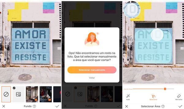 Edição da foto de um mural sendo feita pelo app do AirBrush
