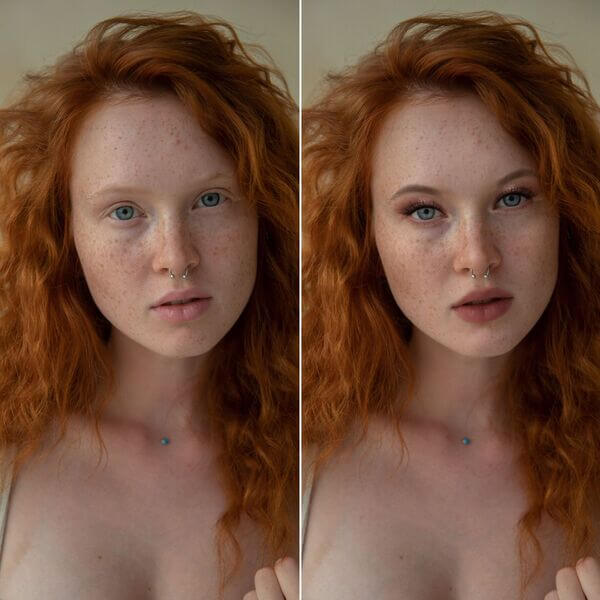 Antes e depois de uma edição feita com o AirBrush