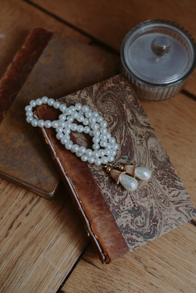 pearls on a notebook