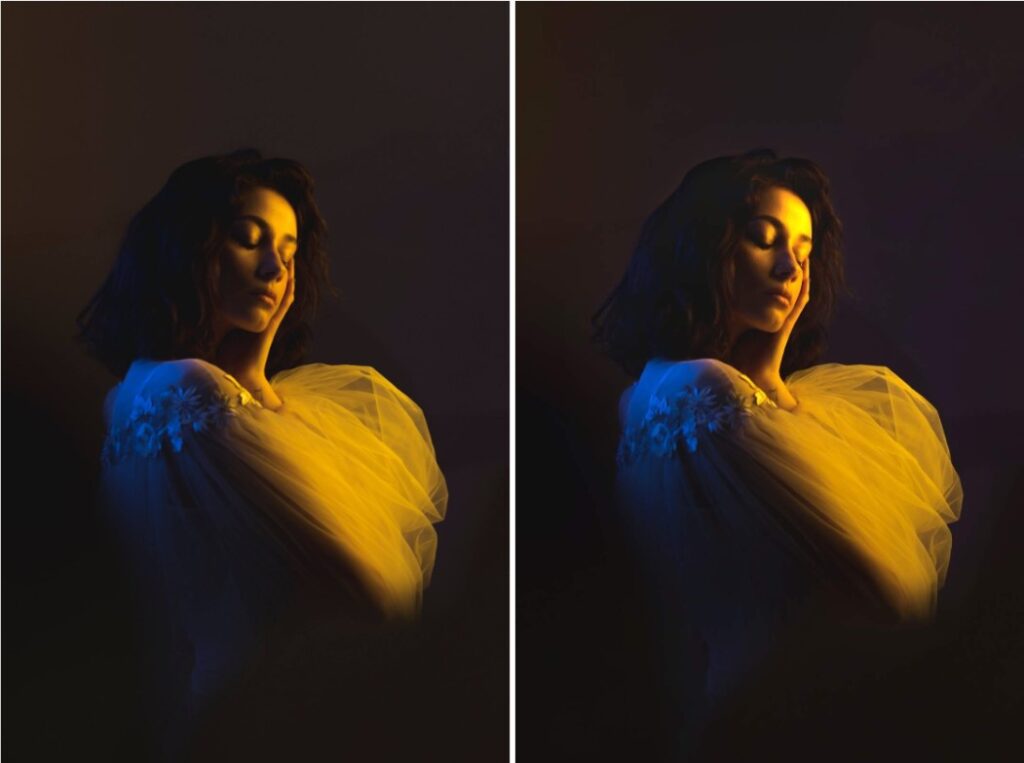woman with yellow and blue lighting