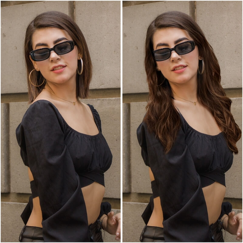 Antes e depois da edição de uma foto usando o AirBrush